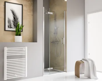 900 mm, 2000 mm, Pendelscharnier „Eckig“, 41 - Chromoptik, Klar hell, Anschlag: links