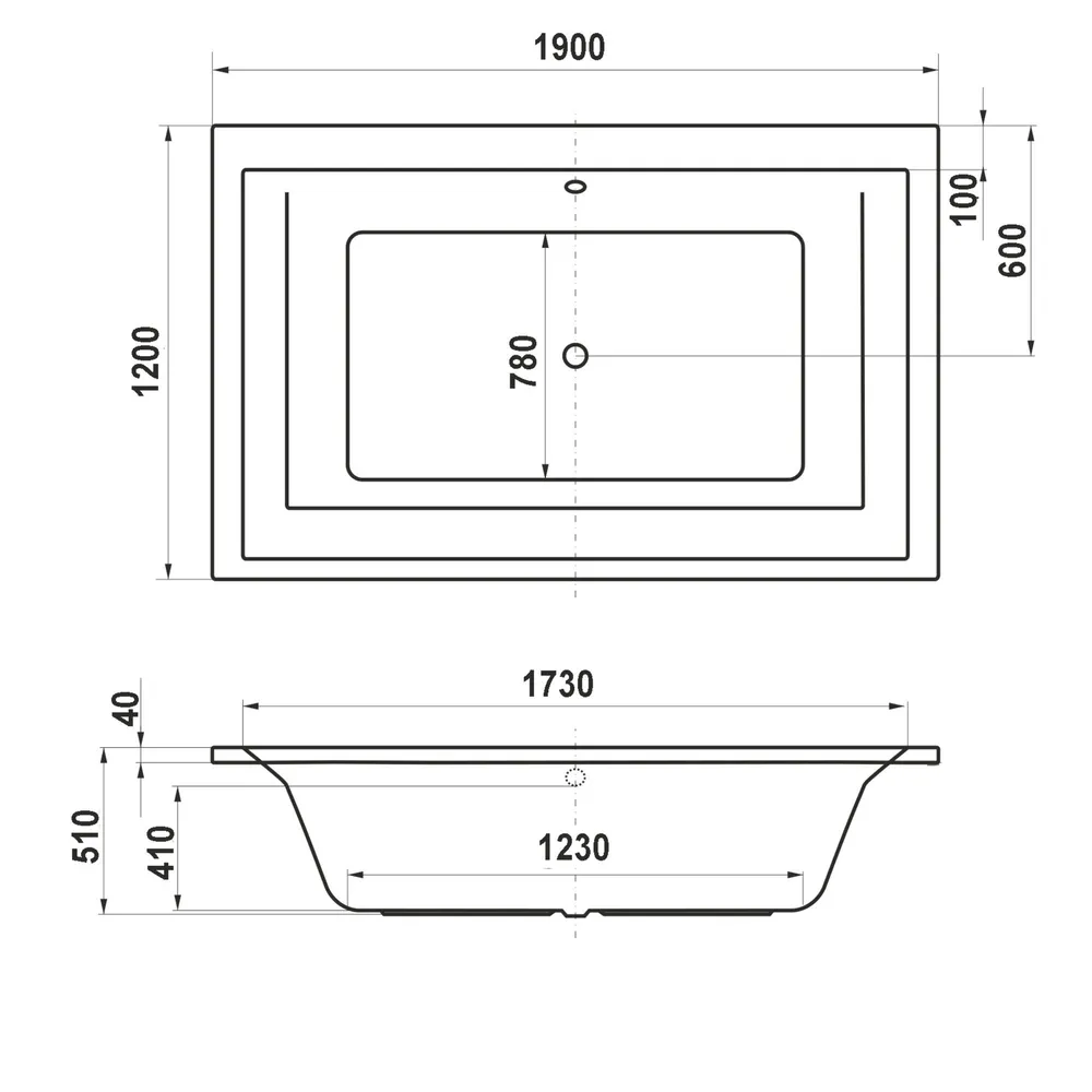 Badewanne Mare Skizze 1900x1200 mm