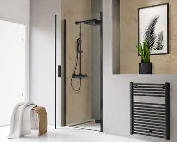 800 mm, 2000 mm, Pendelscharnier „Eckig an Profil“, Mattschwarz, Klar hell, versiegelt