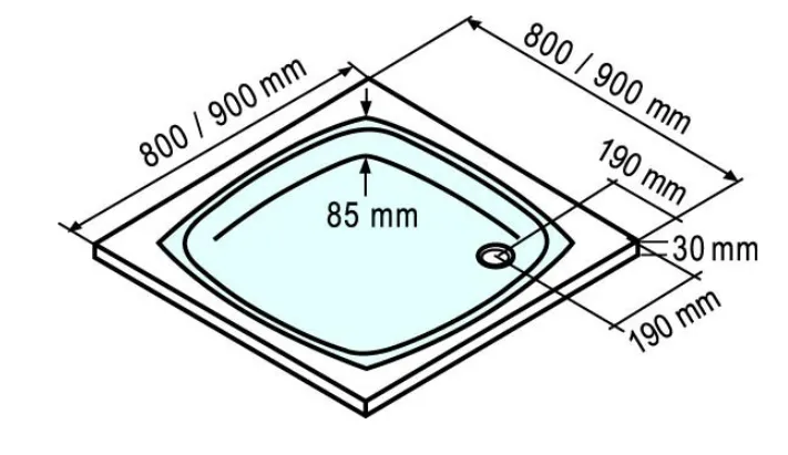 900x900 mm, 1850 mm, Chromoptik, Klar hell, versiegelt