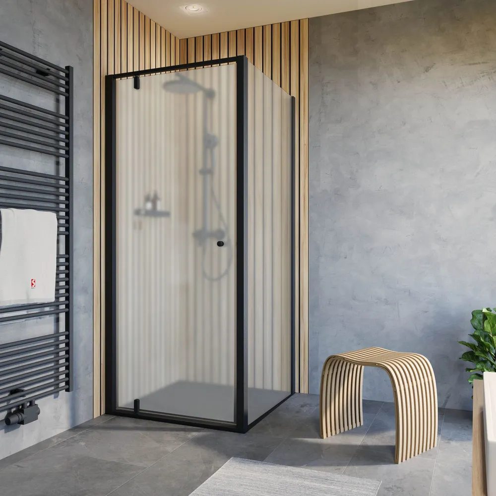 900x900 mm, 2000 mm, Mattschwarz, Matt-Satiniert, versiegelt, Anschlag: links