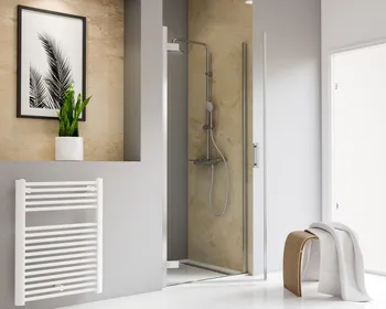 800 mm, 2000 mm, Pendelscharnier „Eckig an Profil“, 41 - Chromoptik, Klar hell, Anschlag: links