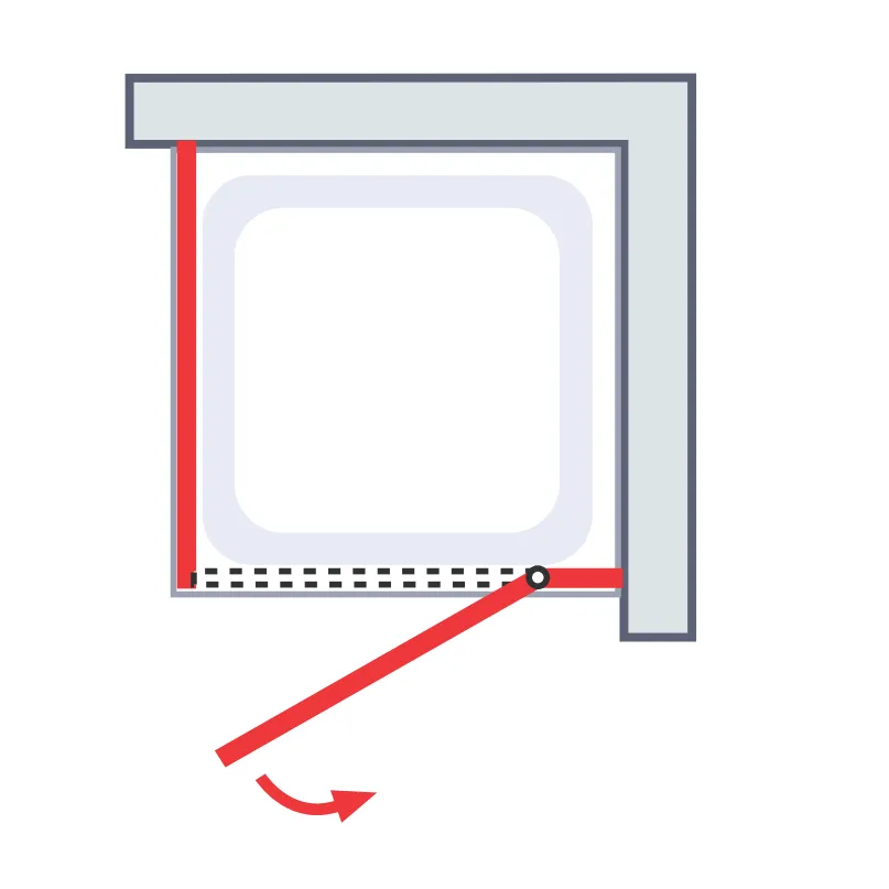 900x900 mm, 2000 mm, Halbkreis (Heb-Senk), Chromoptik, Klar hell, versiegelt, Anschlag: links