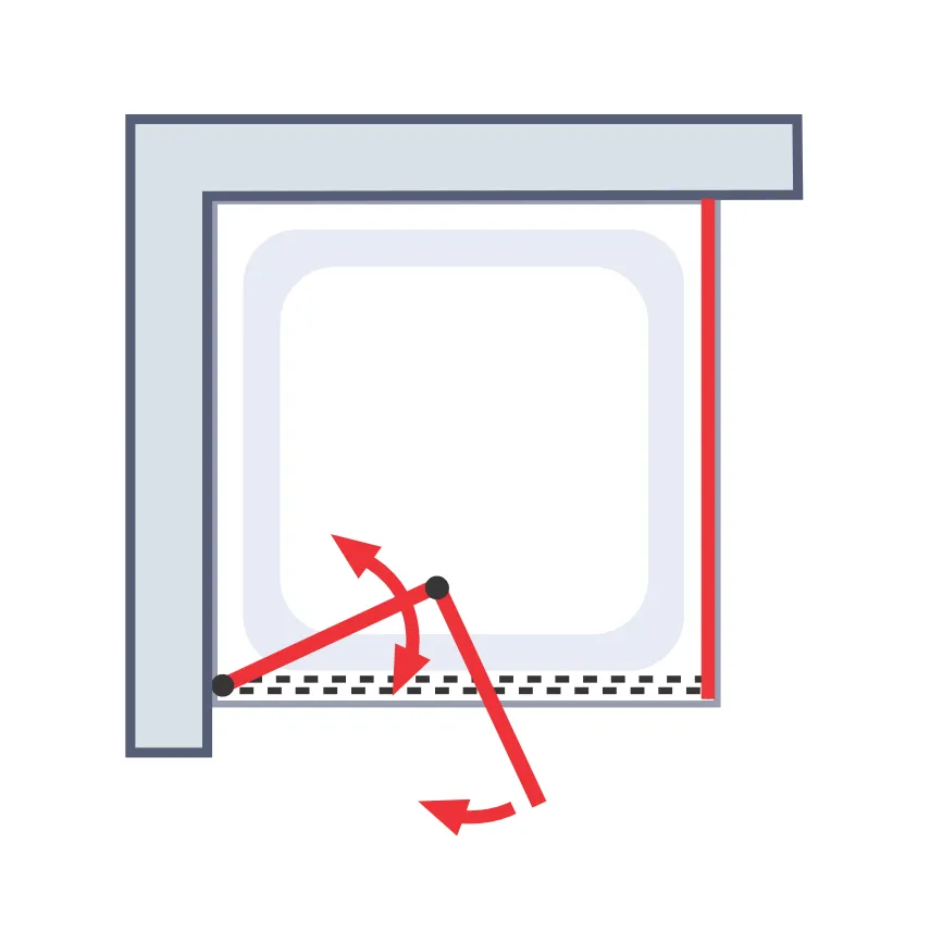 900x900 mm, 2000 mm, Eckig (Heb-Senk), Chromoptik, Klar hell, versiegelt, Anschlag: rechts / SW links