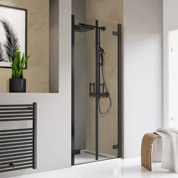 900 mm, 2000 mm, Pendelscharnier „Eckig an Profil“, Mattschwarz, Klar hell, versiegelt