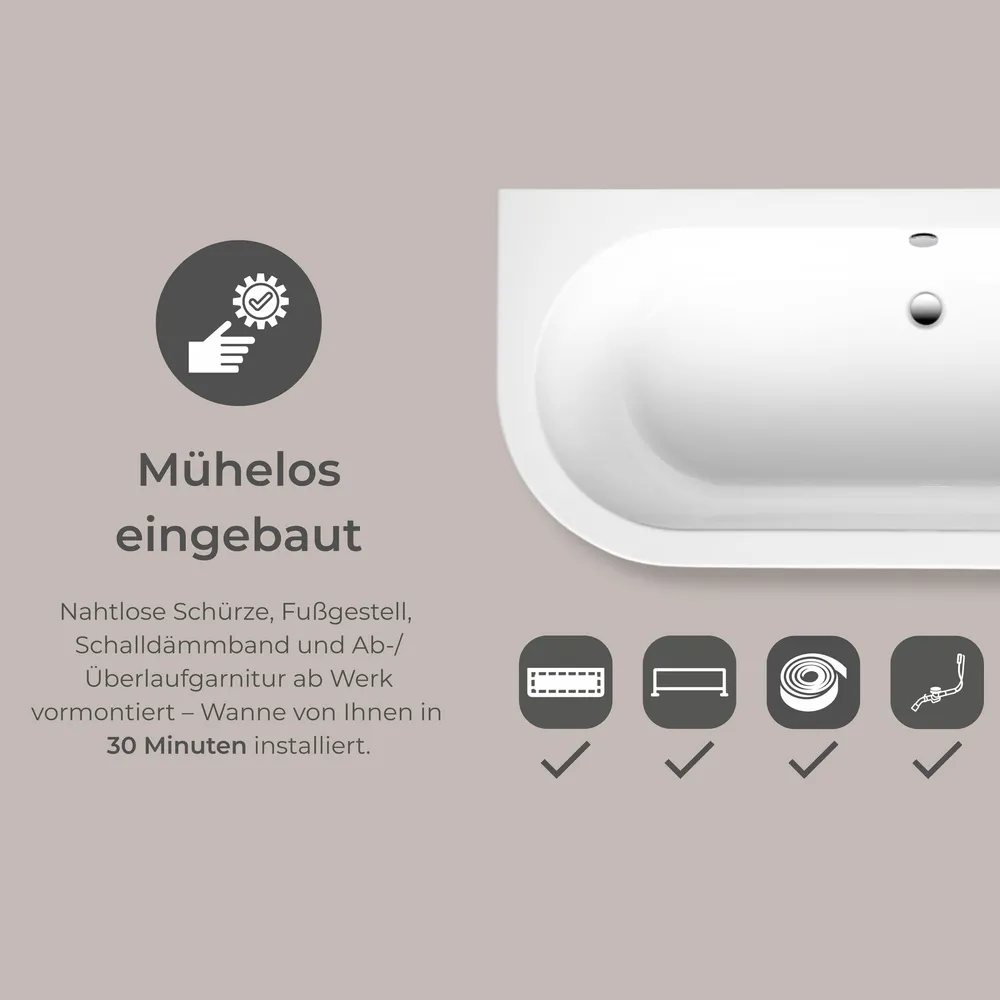 Badewanne Lago in weiß Informationsbild mühelos eingebaut