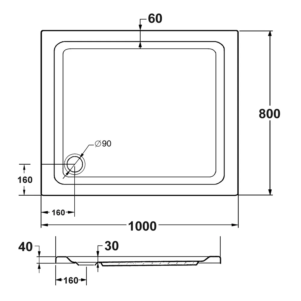 Schulte Duschwanne Adria Skizze