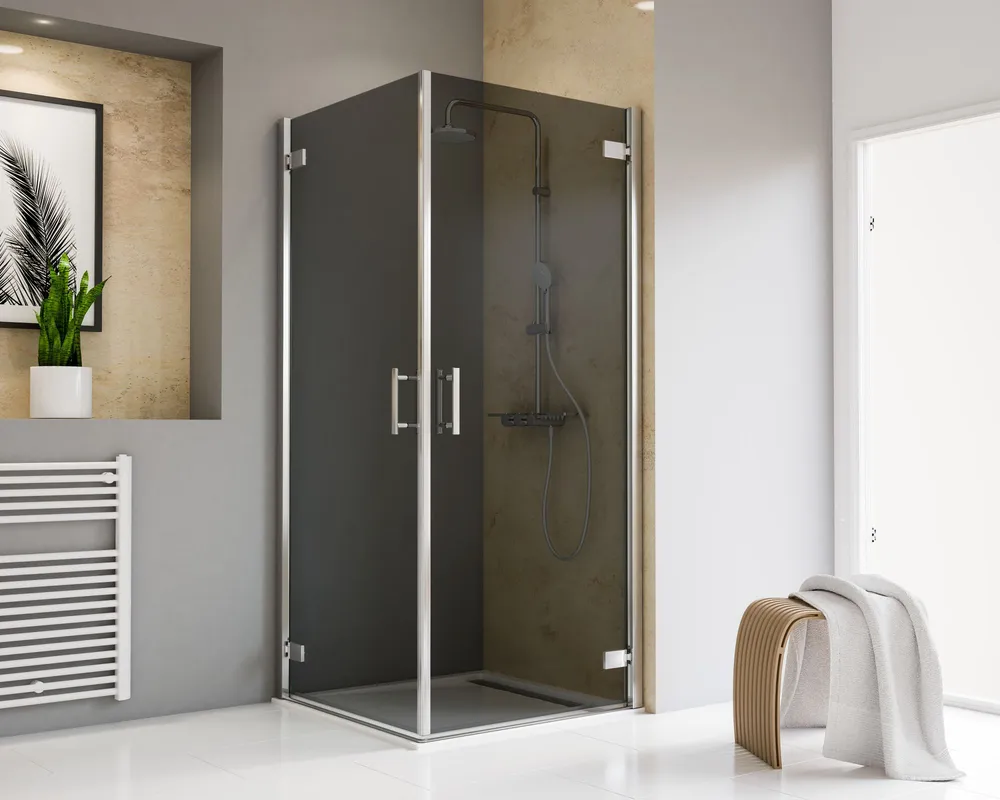 1000x1000 mm, 2000 mm, Pendelscharnier „Eckig an Profil“, 41 - Chromoptik, Grau-Anthrazit