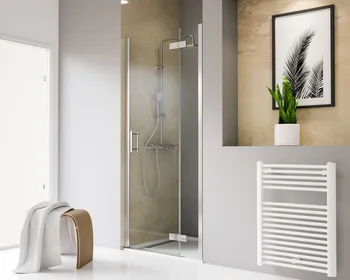 800 mm, 2000 mm, Pendelscharnier „Eckig“, 41 - Chromoptik, Klar hell, Anschlag: links