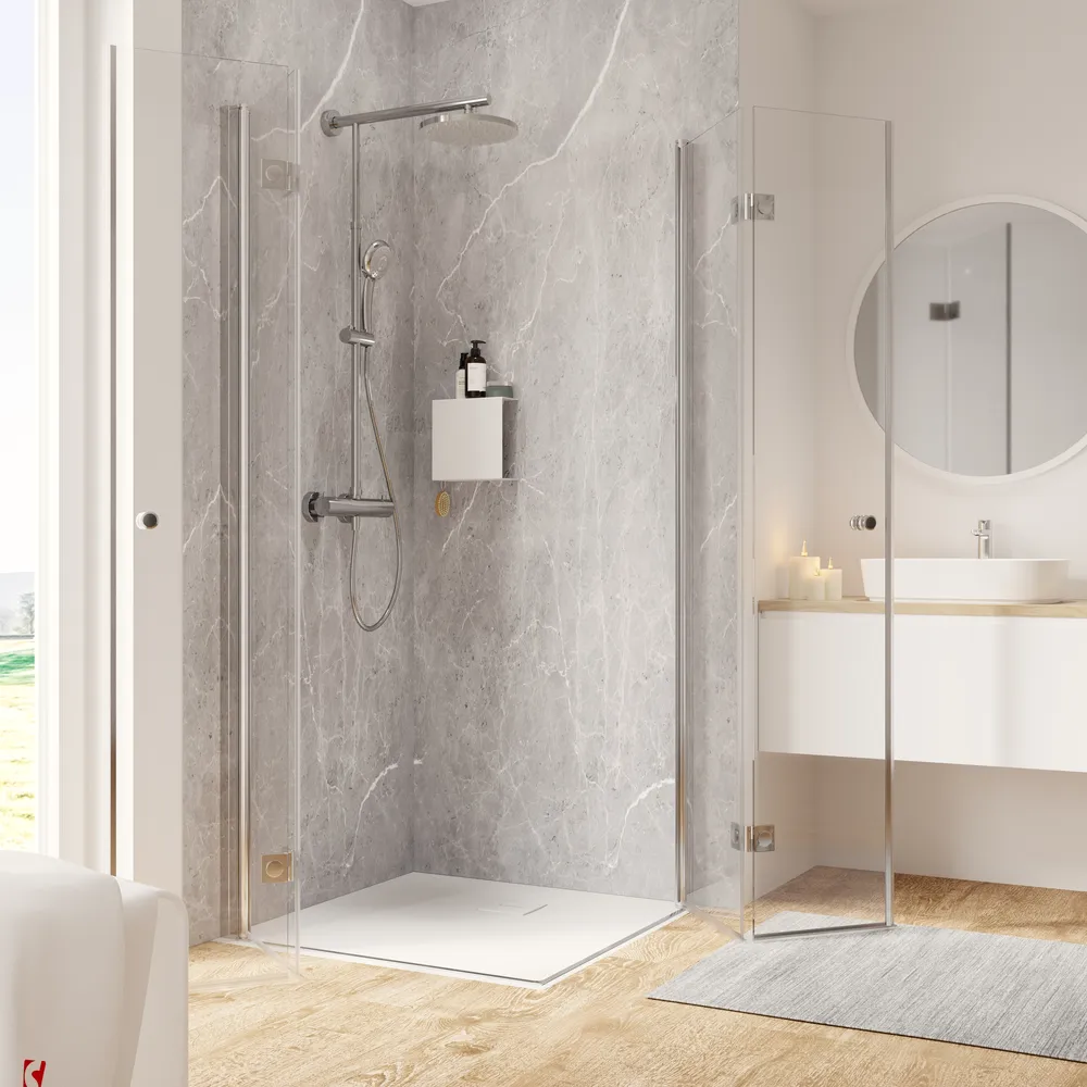 800x800 mm, 2000 mm, Eckig (Heb-Senk), Chromoptik, Klar hell, versiegelt