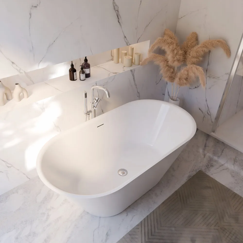 Schulte Badewanne Isla in weiß 1500 x 750 Perspektive von der Seite