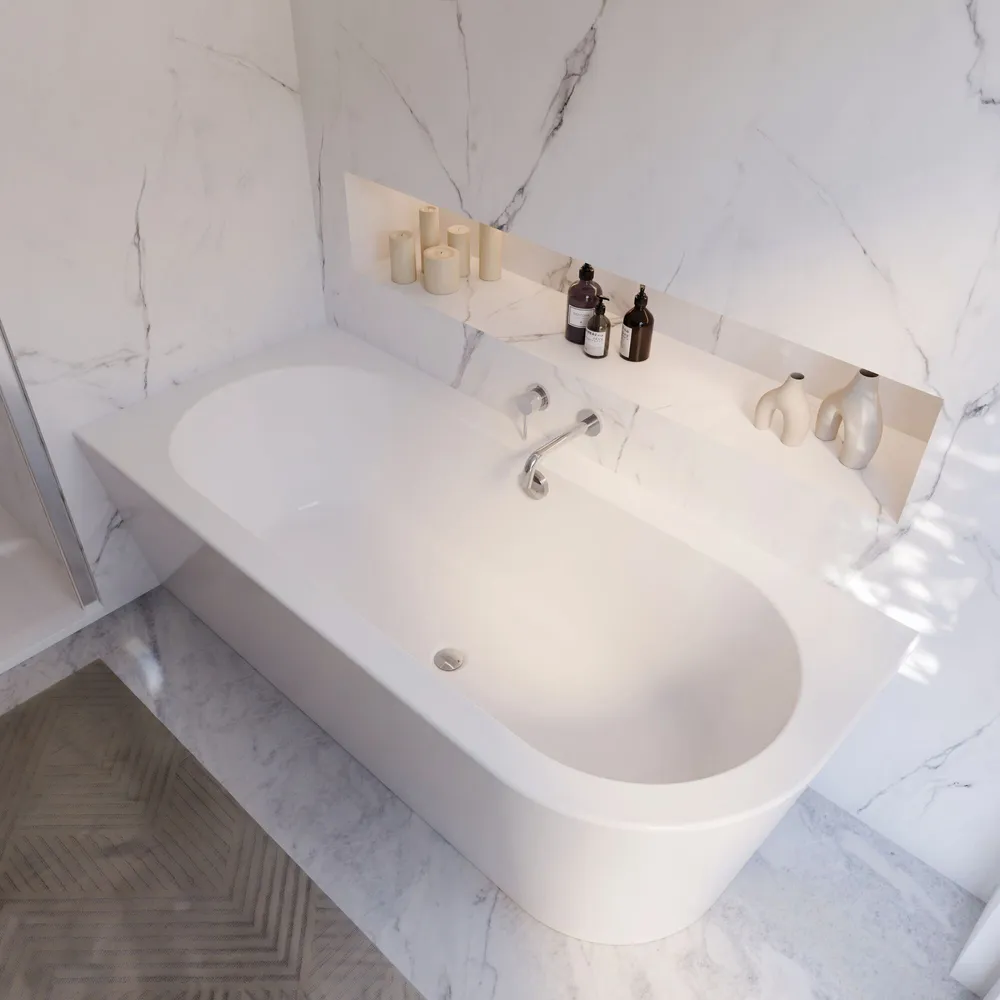 Badewanne Lago Canto in weiß Ansicht von oben und seitlich