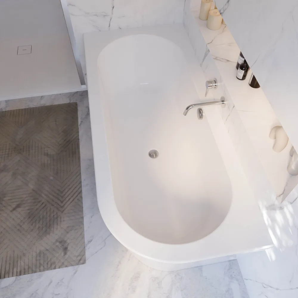 Badewanne Lago Canto in weiß Ansicht von oben und seitlich