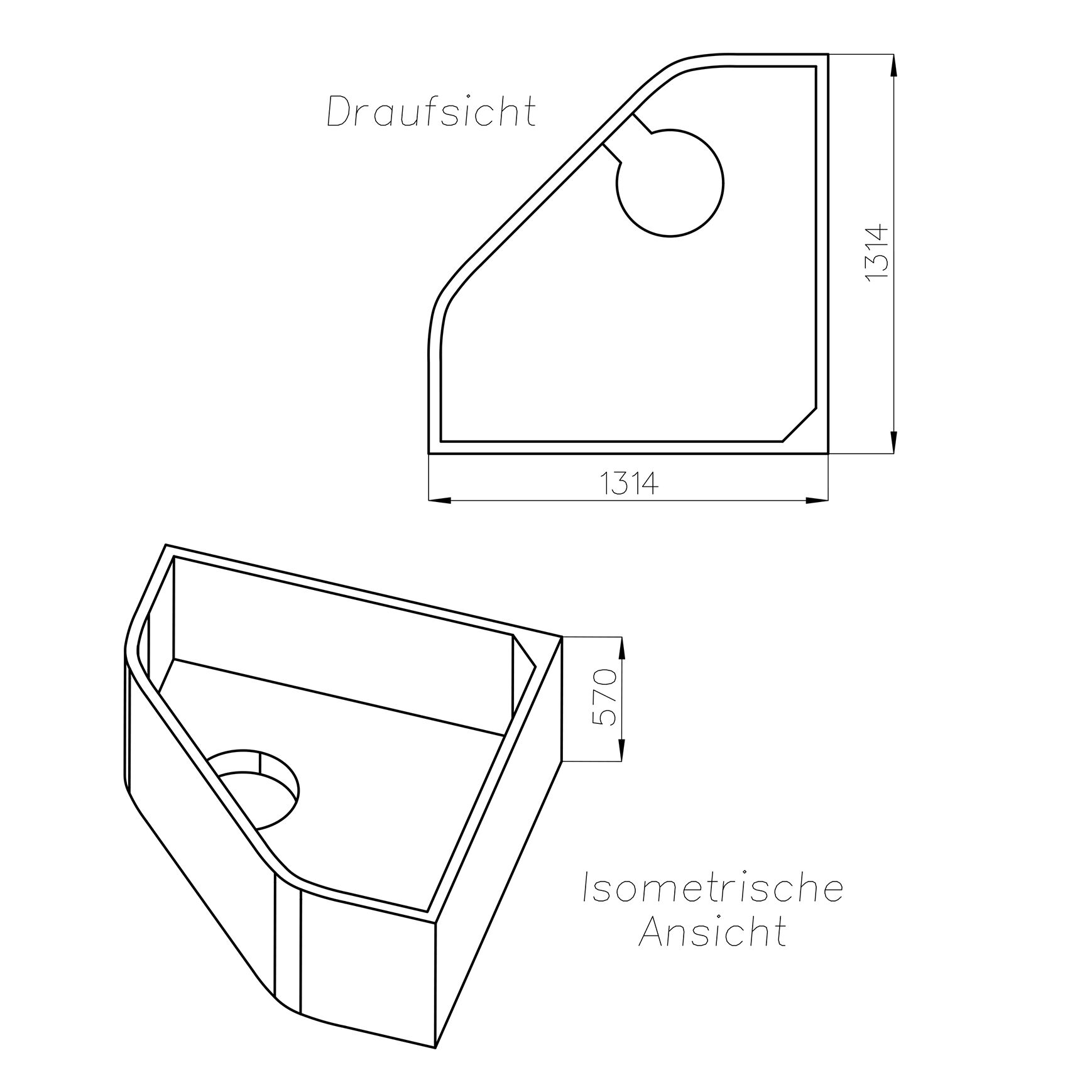 Technische Skizze von den Maßen der Badewanne Garda