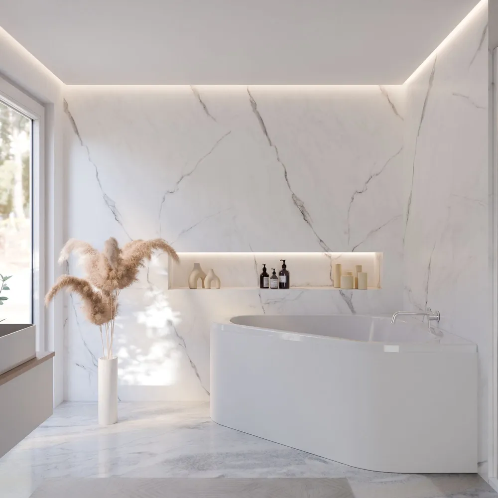 Ambiente Bild. Eingebaute Eckbadewanne von vorne