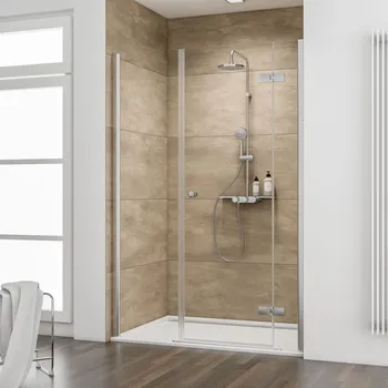 1400 mm, 2000 mm, Pendelscharnier „Eckig“, Chromoptik, Klar hell, Anschlag: links