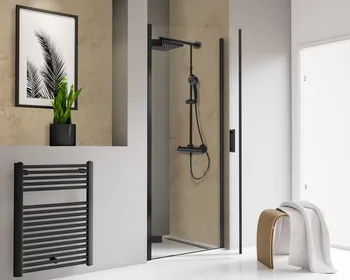 800 mm, 2000 mm, Pendelscharnier „Eckig an Profil“, Mattschwarz, Klar hell, versiegelt